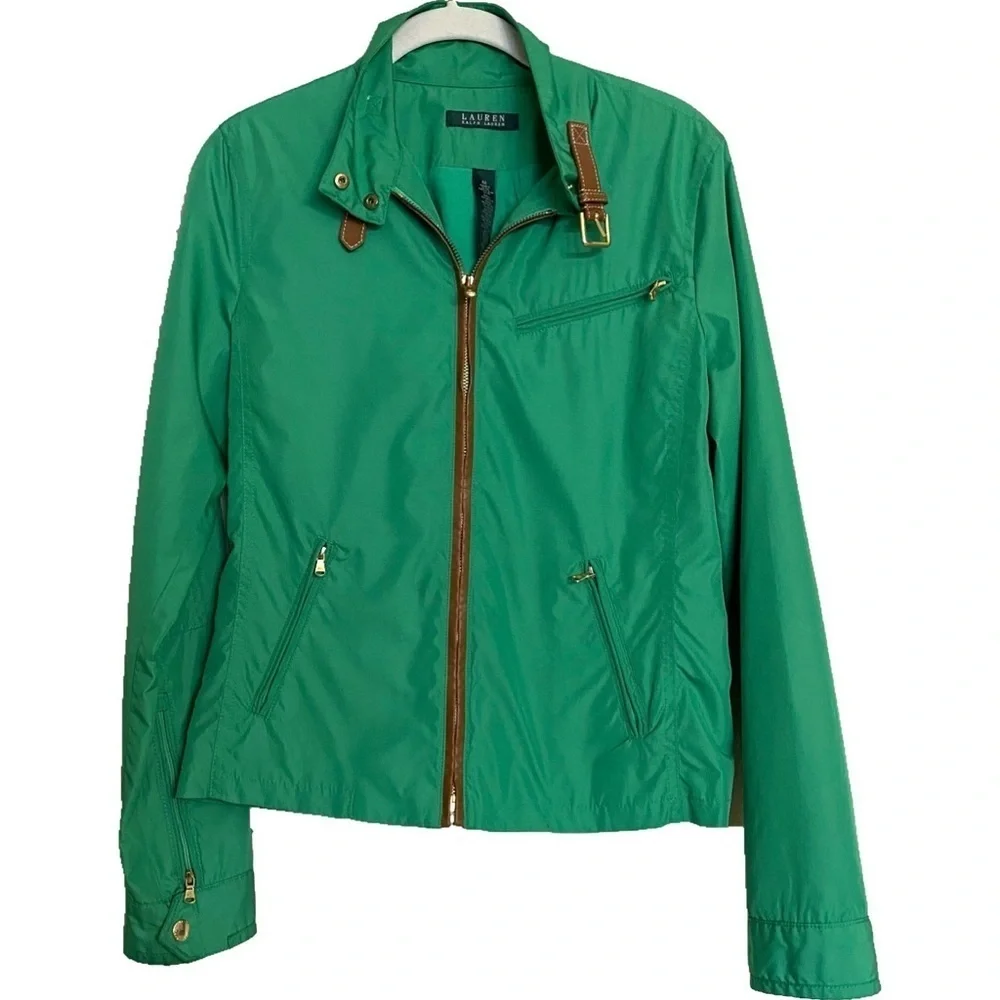 LAUREN Ralph Lauren Lightweight Jacket Buckle Collar Mockneck Size Medium Preppy
